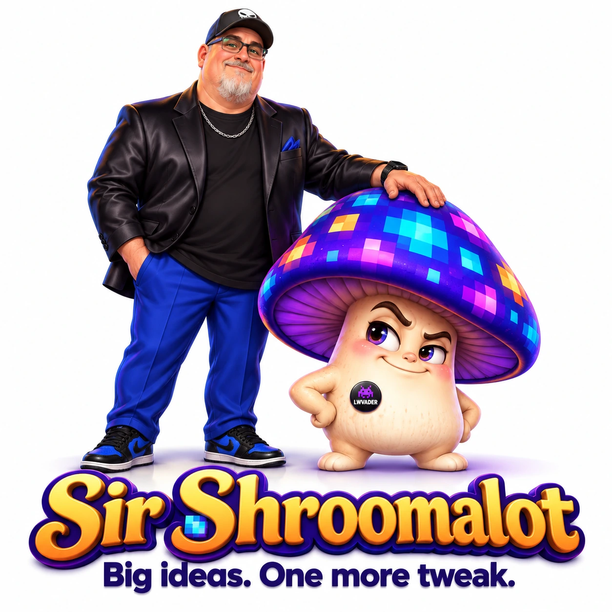 Sir Shroomalot and his pixel partner, Pixel Shroom Studio mascot duo